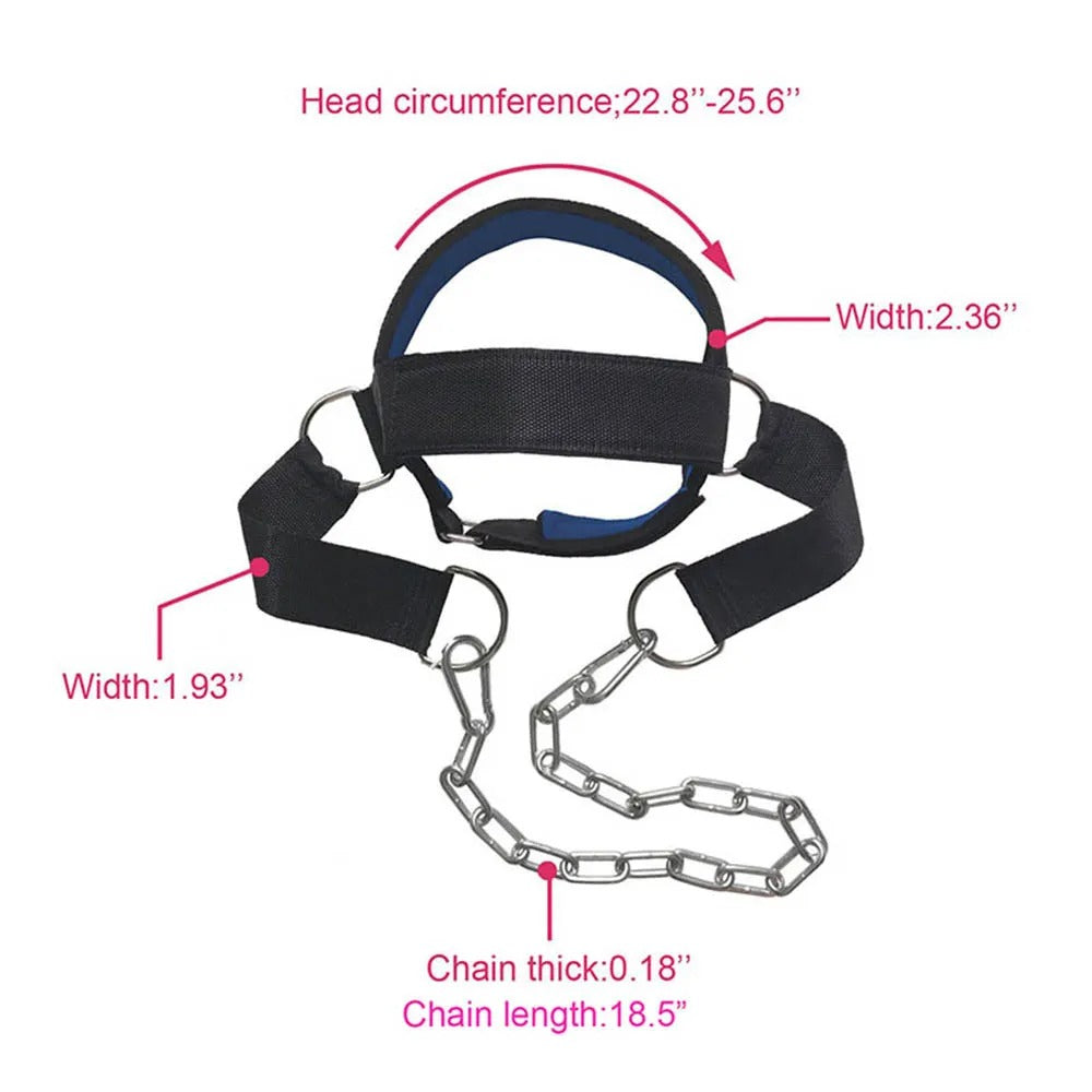 Neck training harness with dimensions